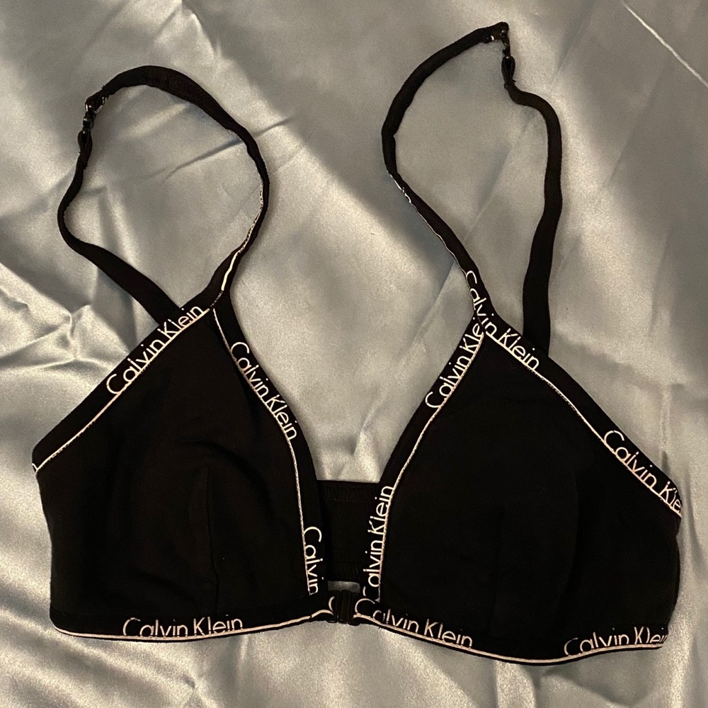 Black and White Calvin Klein Logo Triangle Bralet